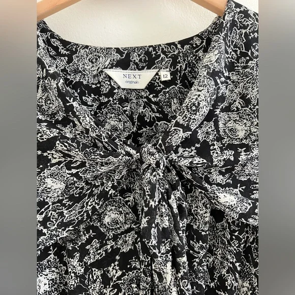 Next Originals Vintage 1980s Long Black Floral Pattern Sailor Dress UK 12 - Picture 3 of 4
